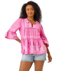 Roman - Petite Contrast Print Pom Pom Top - Lyst