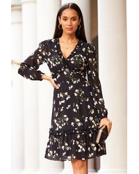 Sosandar - Print Ruffle Detail Fit & Flare Dress - Lyst