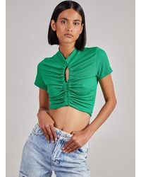 Pink Vanilla - Short Sleeve Gathered Keyhole Ribbed Top - Lyst