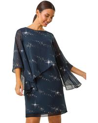 Roman - Sequin Embellished Asymmetric Overlay Dress - Lyst