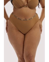 Hustler - Branded Ribbed High Waist Thong Caramel - Lyst