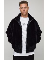 BoohooMAN - Tall Regular Fit Faux Fur Funnel Neck Bomber Jacket - Lyst
