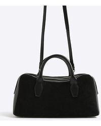 River Island - Bowler Bag Faux Suede Curved Top Zip - Lyst