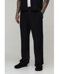 BoohooMAN - Tall Half & Waistband Straight Fit Linen Blend Trousers - Lyst