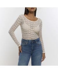 River Island - Top Lace Floral Long Sleeve - Lyst