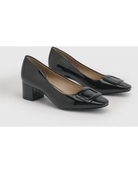 Wallis - Danny Faux Patent Leather Square Toe Covered Buckle Medium Block Heel Court Shoes - Lyst