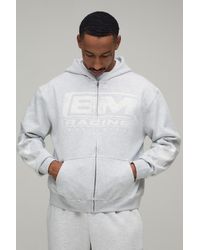 BoohooMAN - Marl Oversized Boxy Racing Print Zip Through Hoodie Cotton - Lyst
