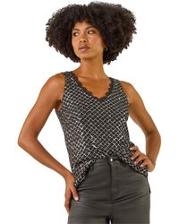 Roman - Diamond Lace Sequin Vest Top - Lyst