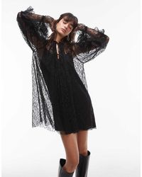 TOPSHOP - Lace Long Sleeve Mini Trapeze Dress - Lyst
