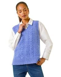 Roman - Petite V-Neck Cable Knit Sleeveless Vest - Lyst