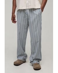 BoohooMAN - Relaxed Pinstripe Linen Look Trousers - Lyst