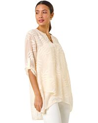 Roman - Leaf Print Burnout Wrap Tunic Top - Lyst