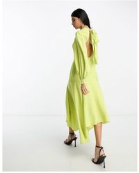 ASOS - High Neck Tie Back Midaxi Dress With Asymmetric Hem And Keyhole Front - Lyst