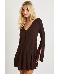 Boohoo - Textured Flared Cuff & Hem Shift Dress - Lyst