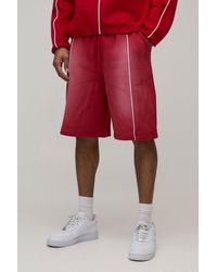 BoohooMAN - Baggy Fit Spray Wash Piping Jersey Short - Lyst