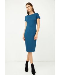 Conquista - Petrol Fitted Cap Sleeve Dress - Lyst