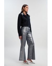 Karen Millen - Petite Metallic Coated Denim Wide Leg Jean - Lyst