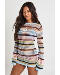 Boohoo - Crochet Stripe Knit Flared Sleeve Mini Dress - Lyst