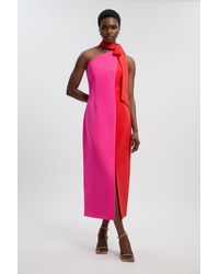 Karen Millen - Petite Soft Tailored Colour Block Bow Midi Dress - Lyst