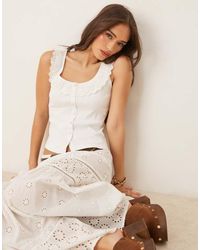Nobody's Child - Broderie Frill Ribbed Top - Lyst