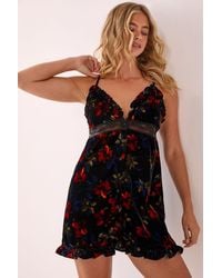 Nasty Gal - Floral Velvet Ruffle Lace Insert Button Through Mini Dress - Lyst