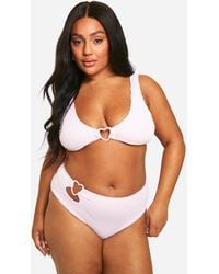 Boohoo - Plus Crinkle Heart Trim Bikini Bottoms - Lyst