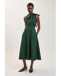 Karen Millen - Compact Stretch Bow Tie Neck Full Skirted Midi Dress - Lyst