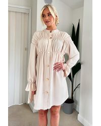 AX Paris - Long Sleeve Gathered Detail Button Front Dress - Lyst