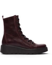 Fly London - Leather Lace-Up Wedge Heel Combat Boots - Lyst