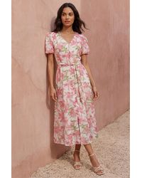 Roman - Floral Print Puff Sleeve Midi Dress - Lyst