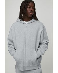 BoohooMAN - Basic Bm Signature Oversized Zip Through Hoodie - Lyst
