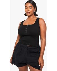 Boohoo - Plus Popper Detail Scoop Neck Tank Top - Lyst