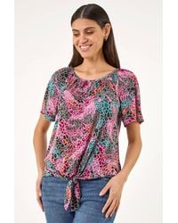 Roman - Print Tie Front Button Top - Lyst