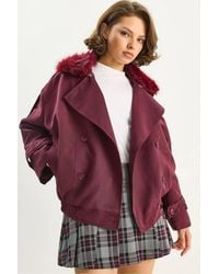 Bianco Lucci - Trench Coat With Faux Fur Collar - Lyst