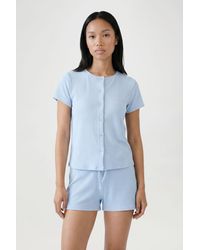 Boohoo - Crinkle Rib Button Through Cap Sleeve Top And Shorts Set - Lyst