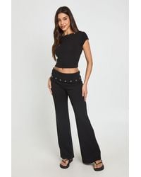 Boohoo - Studded Foldover Flare Trouser - Lyst