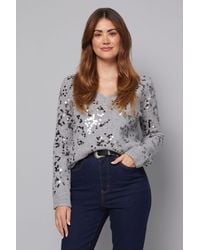 Wallis - Sequin Collared V Neck Jumper - Lyst