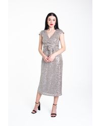 Gini London - Sequin Belted Midi Wrap Dress - Lyst
