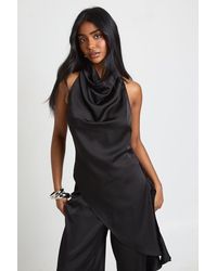 Boohoo - Satin Cowl Neck Asym Hem Top - Lyst