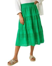 Roman - Broderie Cotton A-Line Midi Skirt - Lyst