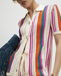 River Island - Shirt Striped Crochet Short Sleeve Cotton - Lyst