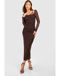 Boohoo - Tall Mesh Lace Trim Detail Midaxi Dress - Lyst