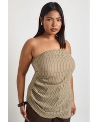 Boohoo - Plus Stripe Asymmetric Bandeau Floaty Top - Lyst