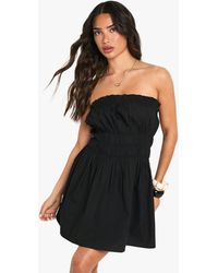 Boohoo - Petite Cotton Poplin Shirred Mini Dress - Lyst