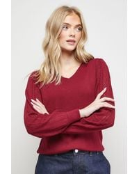 Oasis - V Neck Scallop Detail Bow Pointelle Jumper - Lyst