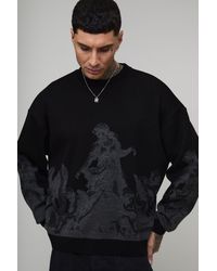BoohooMAN - Tall Oversized Renaissance Embroidered Jacquard Knitted Jumper - Lyst