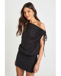 Boohoo - Soft Touch Drape Shoulder Mini Dress - Lyst