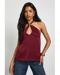 Boohoo - Trim Detail Hammered Satin Halterneck Top - Lyst