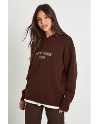 Boohoo - New York Embroidered Knitted Hoodie - Lyst