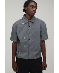 BoohooMAN - Oversized Boxy Eyelet Detail Micro Check Shirt - Lyst